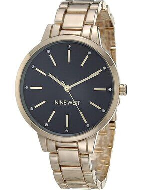 Women's Gold Black Crystal Accented Adjustable Bracelet Dress Wrist Watches